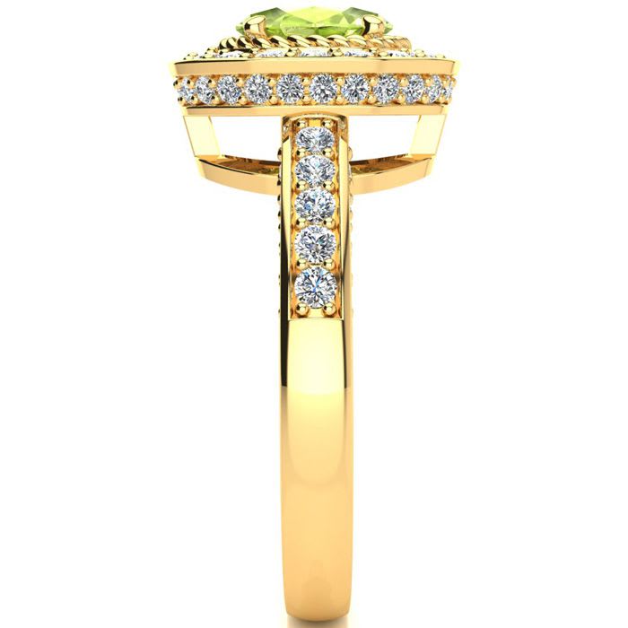 1 1/2 Carat Oval Shape Peridot and Halo Diamond Ring In 14 Karat Yellow Gold