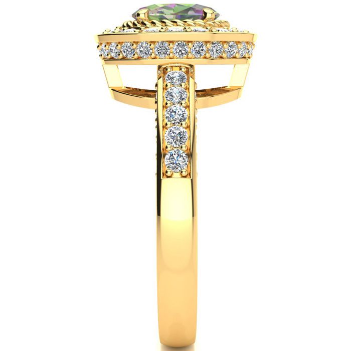 1-1/2 Carat Oval Shape Mystic Topaz Ring With Diamond Halo In 14 Karat Yellow Gold
