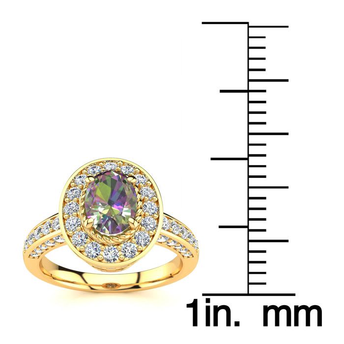 1-1/2 Carat Oval Shape Mystic Topaz Ring With Diamond Halo In 14 Karat Yellow Gold
