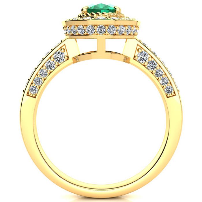1 1/2 Carat Oval Shape Emerald and Halo Diamond Ring In 14 Karat Yellow Gold