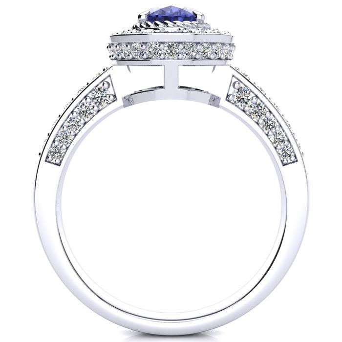 1 1/2 Carat Oval Shape Tanzanite and Halo Diamond Ring In 14 Karat White Gold