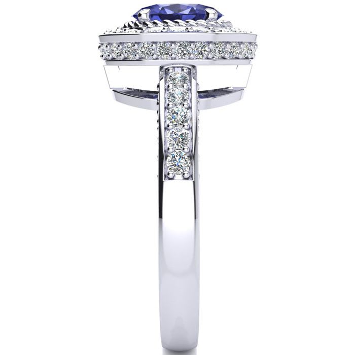 1 1/2 Carat Oval Shape Tanzanite and Halo Diamond Ring In 14 Karat White Gold