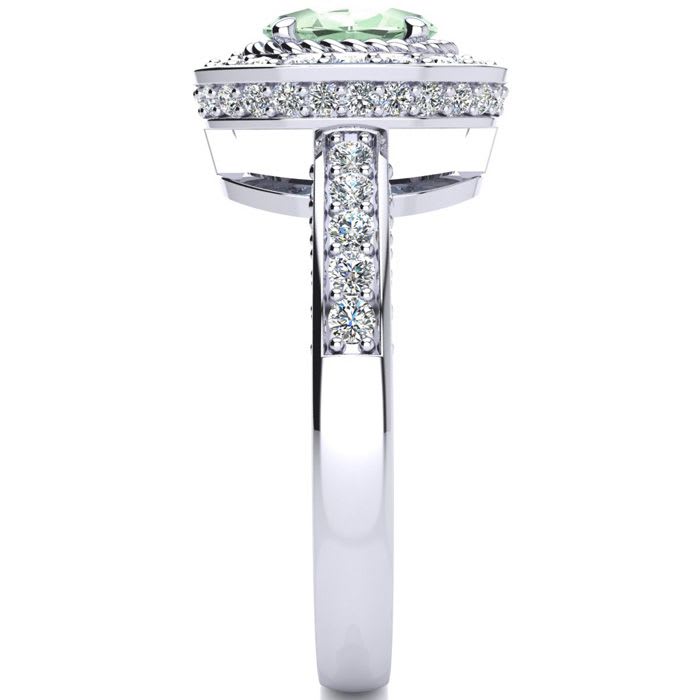 1 1/2 Carat Oval Shape Green Amethyst and Halo Diamond Ring In 14 Karat White Gold