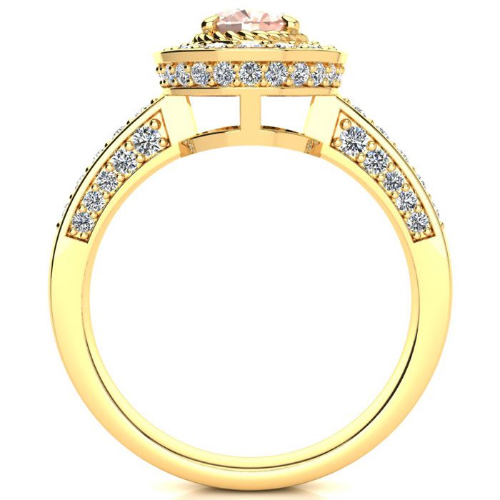 1-1/2 Carat Oval Shape Morganite and Halo Diamond Ring In 14 Karat Yellow Gold