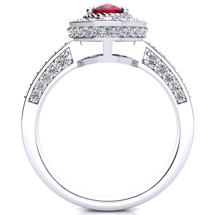 1 1/2 Carat Oval Shape Ruby and Halo Diamond Ring In 14 Karat White Gold
