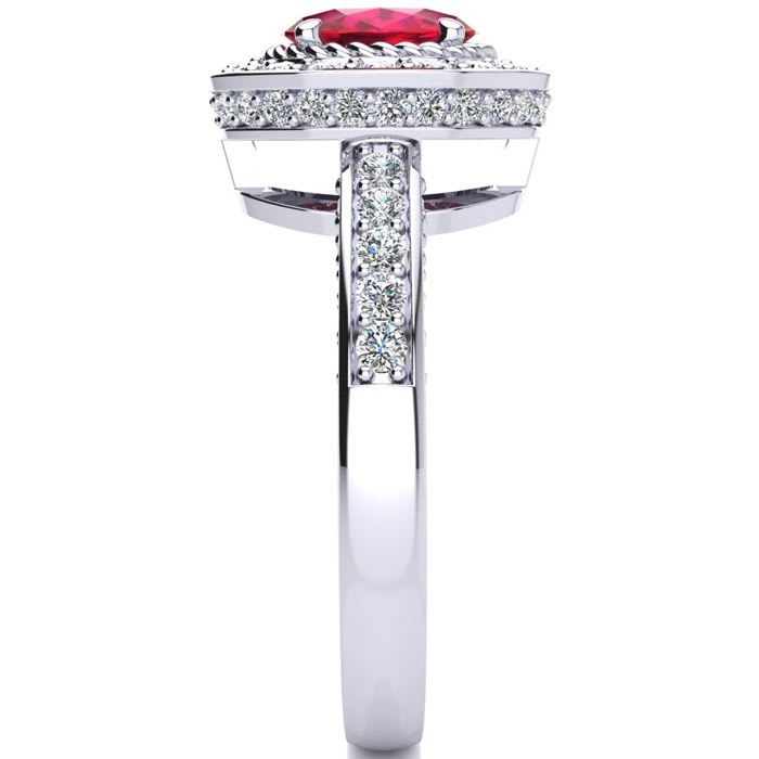 1 1/2 Carat Oval Shape Ruby and Halo Diamond Ring In 14 Karat White Gold