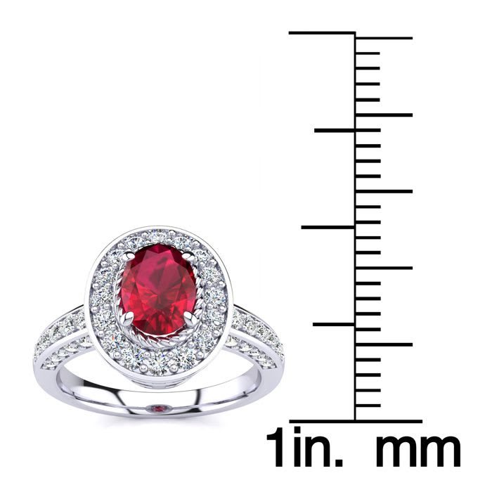 1 1/2 Carat Oval Shape Ruby and Halo Diamond Ring In 14 Karat White Gold