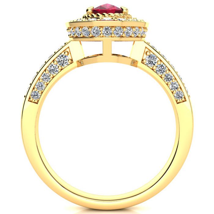 1 1/2 Carat Oval Shape Ruby and Halo Diamond Ring In 14 Karat Yellow Gold