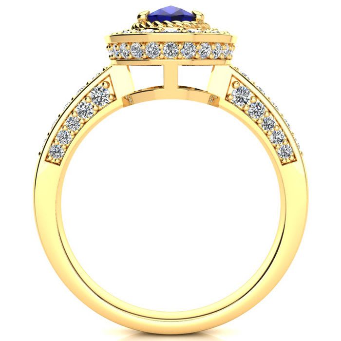 1 2/3 Carat Oval Shape Sapphire and Halo Diamond Ring In 14 Karat Yellow Gold