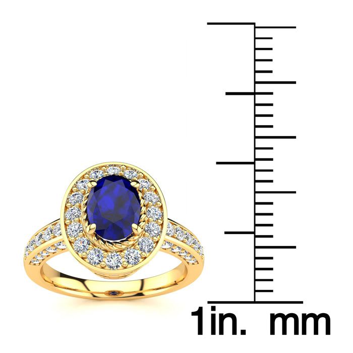 1 2/3 Carat Oval Shape Sapphire and Halo Diamond Ring In 14 Karat Yellow Gold