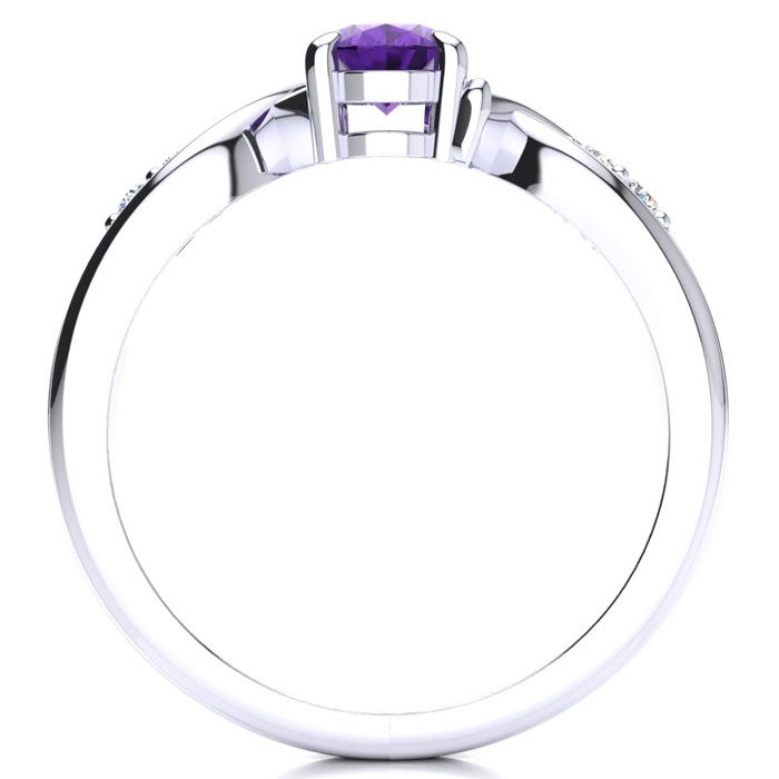3/4 Carat Oval Shape Amethyst and Four Diamond Ring In 10 Karat White Gold