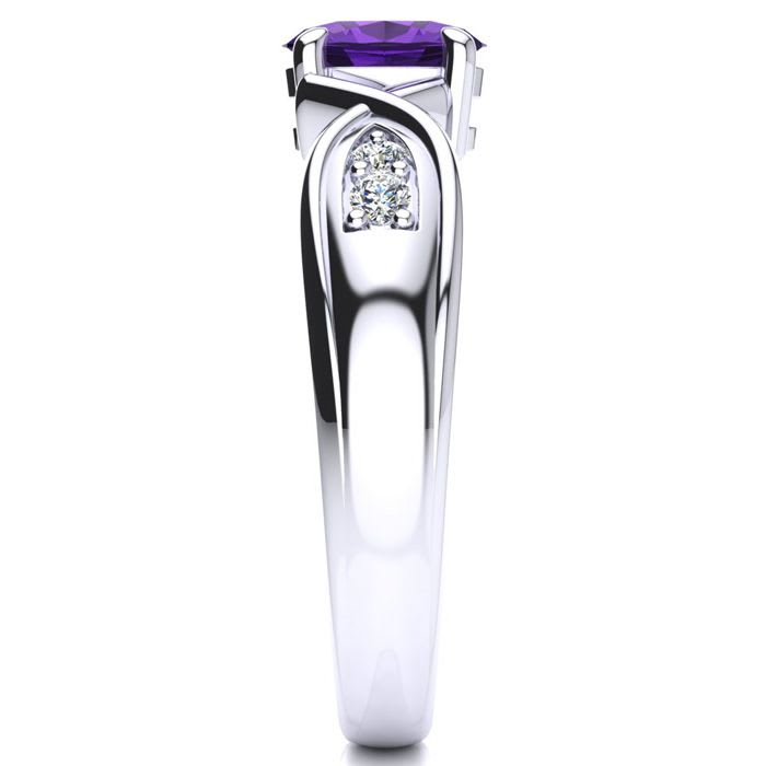 3/4 Carat Oval Shape Amethyst and Four Diamond Ring In 10 Karat White Gold