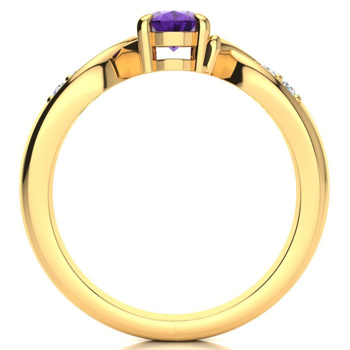 3/4 Carat Oval Shape Amethyst and Four Diamond Ring In 10 Karat Yellow Gold