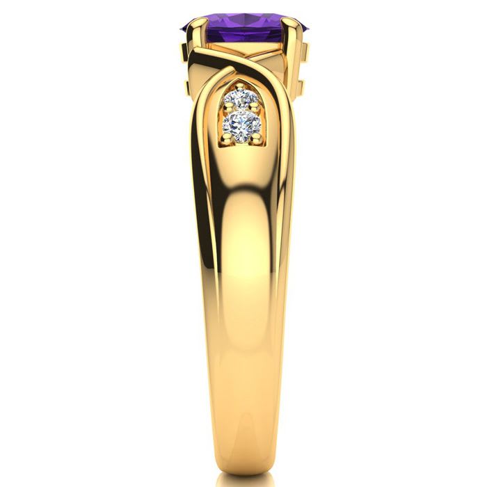 3/4 Carat Oval Shape Amethyst and Four Diamond Ring In 10 Karat Yellow Gold