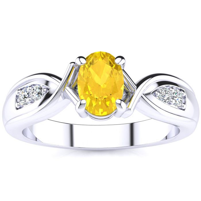 1 Carat Oval Shape Citrine and Four Diamond Ring In 10 Karat White Gold