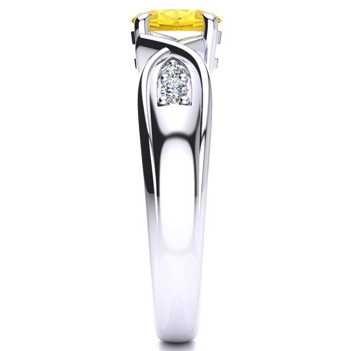 1 Carat Oval Shape Citrine and Four Diamond Ring In 10 Karat White Gold
