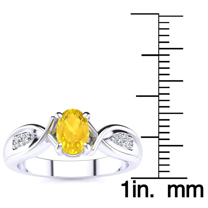 1 Carat Oval Shape Citrine and Four Diamond Ring In 10 Karat White Gold