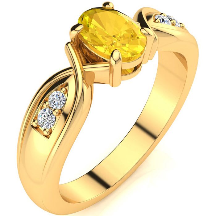 1 Carat Oval Shape Citrine and Four Diamond Ring In 10 Karat Yellow Gold