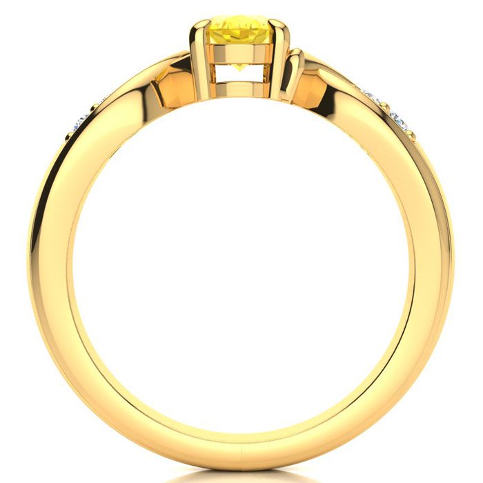1 Carat Oval Shape Citrine and Four Diamond Ring In 10 Karat Yellow Gold