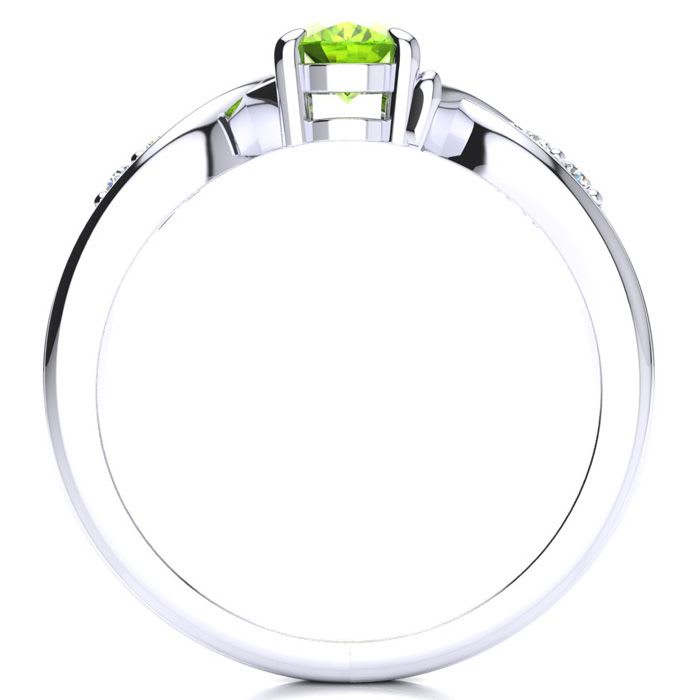 1 Carat Oval Shape Peridot and Four Diamond Ring In 10 Karat White Gold