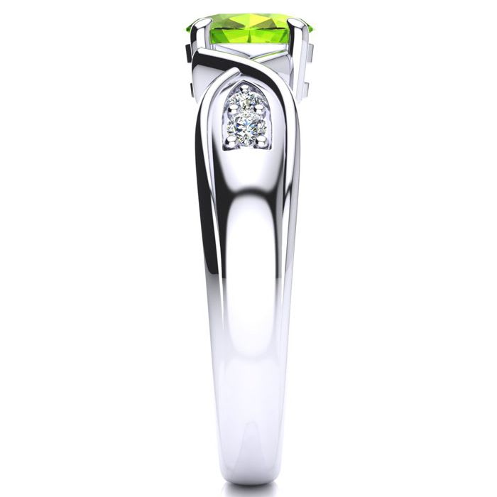 1 Carat Oval Shape Peridot and Four Diamond Ring In 10 Karat White Gold