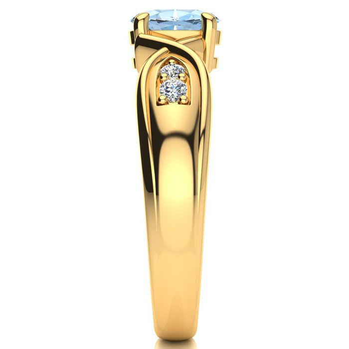 Aquamarine Ring: Aquamarine Jewelry: 1 Carat Oval Shape Aquamarine and Four Diamond Ring In 10 Karat Yellow Gold