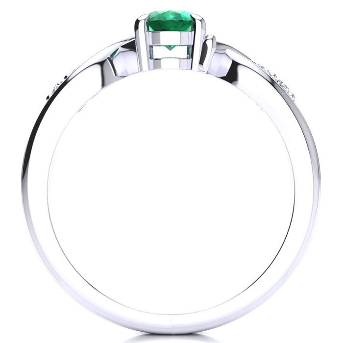 1 Carat Oval Shape Emerald and Four Diamond Ring In 10 Karat White Gold