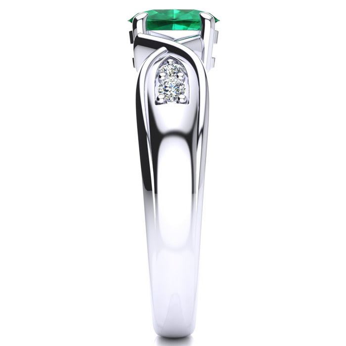 1 Carat Oval Shape Emerald and Four Diamond Ring In 10 Karat White Gold