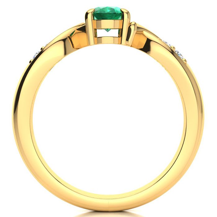 1 Carat Oval Shape Emerald and Four Diamond Ring In 10 Karat Yellow Gold