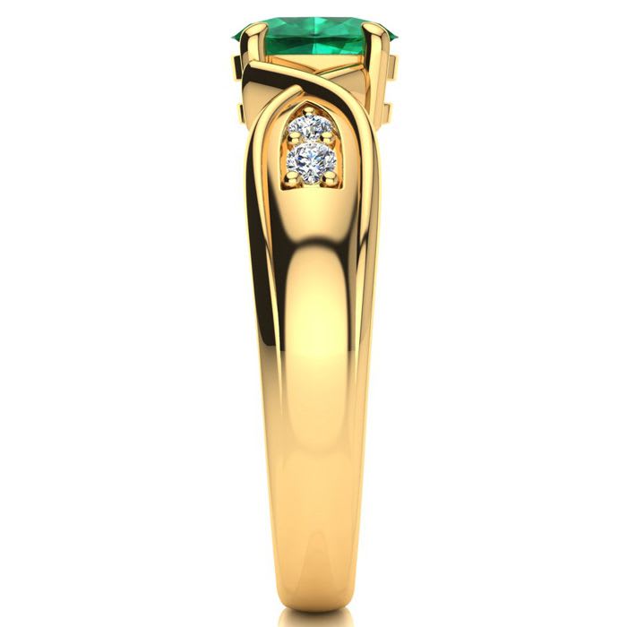 1 Carat Oval Shape Emerald and Four Diamond Ring In 10 Karat Yellow Gold