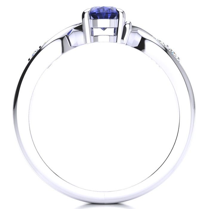 1 Carat Oval Shape Tanzanite and Four Diamond Ring In 10 Karat White Gold