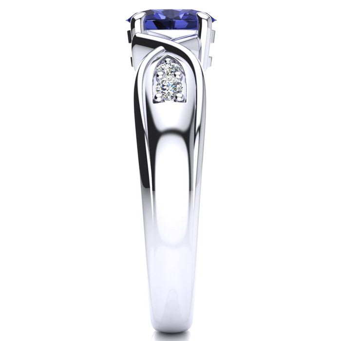 1 Carat Oval Shape Tanzanite and Four Diamond Ring In 10 Karat White Gold