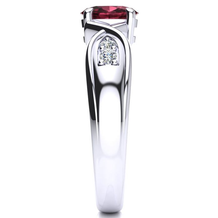 Garnet Ring: Garnet Jewelry: 1 Carat Oval Shape Garnet and Four Diamond Ring In 10 Karat White Gold