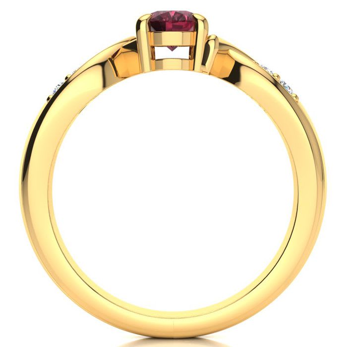 Garnet Ring: Garnet Jewelry: 1 Carat Oval Shape Garnet and Four Diamond Ring In 10 Karat Yellow Gold