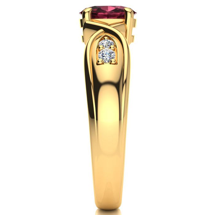 Garnet Ring: Garnet Jewelry: 1 Carat Oval Shape Garnet and Four Diamond Ring In 10 Karat Yellow Gold