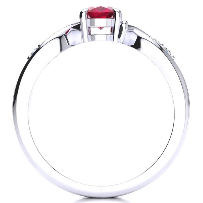1 Carat Oval Shape Ruby and Four Diamond Ring In 10 Karat White Gold