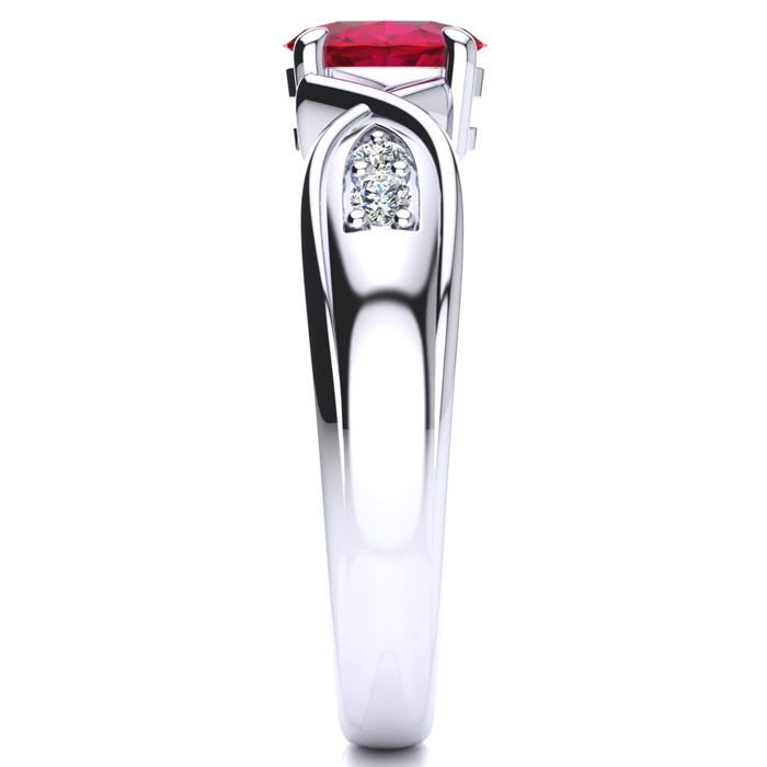 1 Carat Oval Shape Ruby and Four Diamond Ring In 10 Karat White Gold