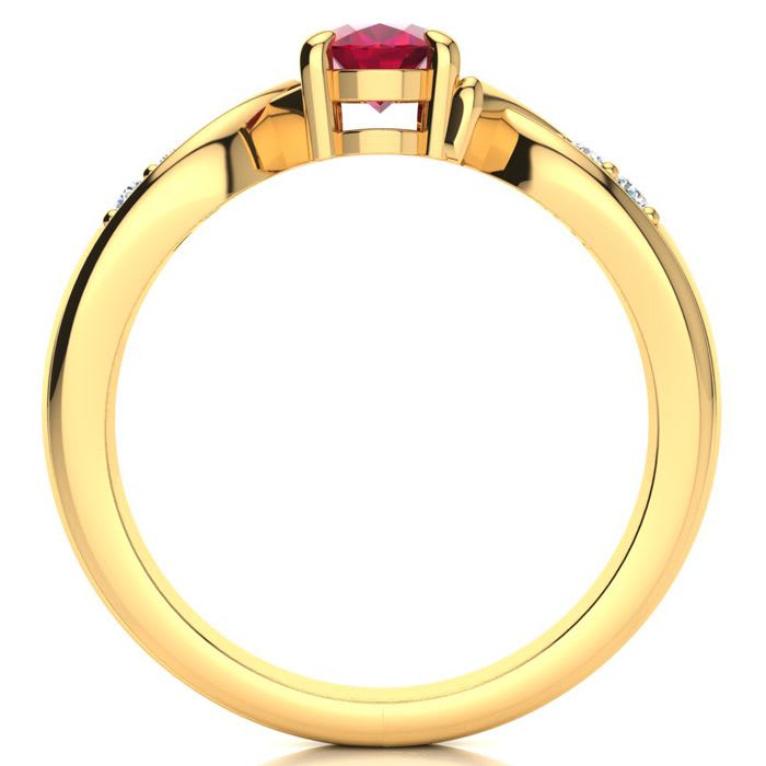 1 Carat Oval Shape Ruby and Four Diamond Ring In 10 Karat Yellow Gold