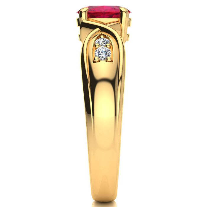 1 Carat Oval Shape Ruby and Four Diamond Ring In 10 Karat Yellow Gold