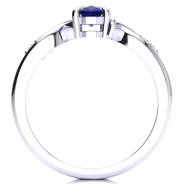 1 Carat Oval Shape Sapphire and Four Diamond Ring In 10 Karat White Gold