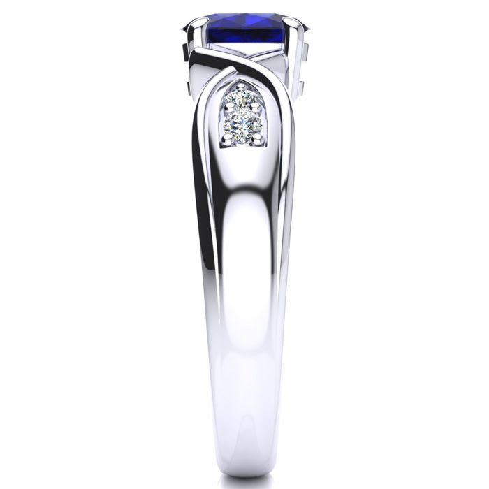 1 Carat Oval Shape Sapphire and Four Diamond Ring In 10 Karat White Gold