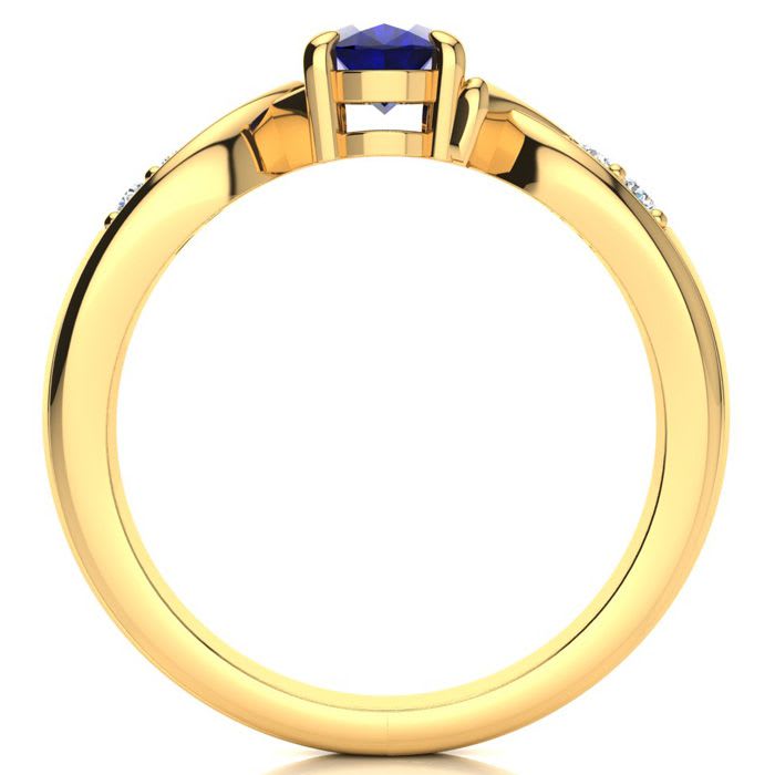 1 Carat Oval Shape Sapphire and Four Diamond Ring In 10 Karat Yellow Gold