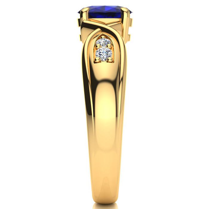 1 Carat Oval Shape Sapphire and Four Diamond Ring In 10 Karat Yellow Gold