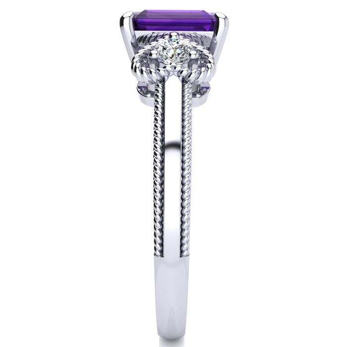 1 Carat Amethyst and Two Diamond Heart Ring In 10 Karat White Gold