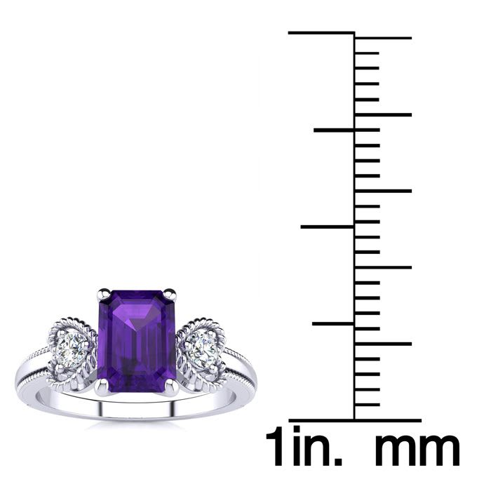 1 Carat Amethyst and Two Diamond Heart Ring In 10 Karat White Gold