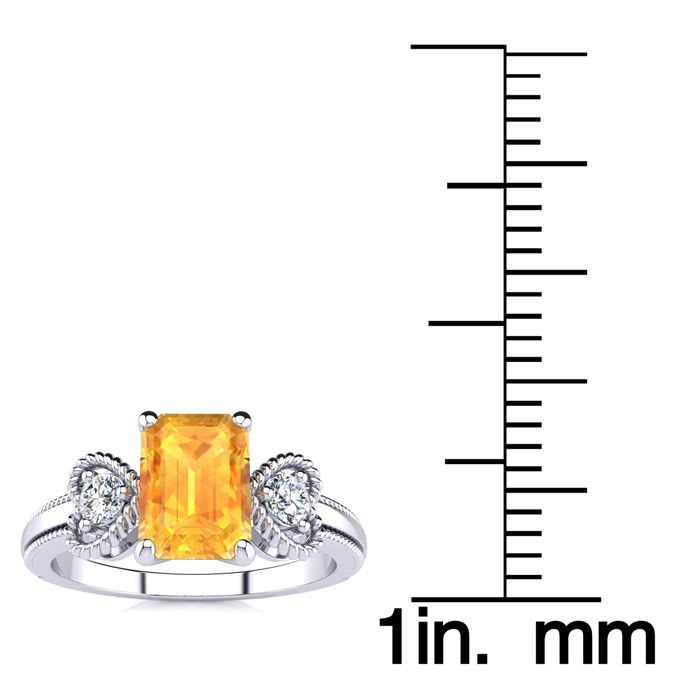 1 Carat Citrine and Two Diamond Heart Ring In 10 Karat White Gold