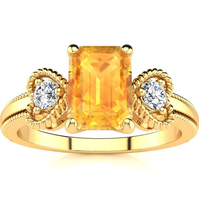 1 Carat Citrine and Two Diamond Heart Ring In 10 Karat Yellow Gold
