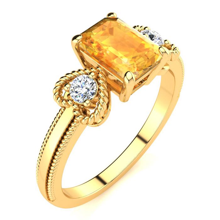 1 Carat Citrine and Two Diamond Heart Ring In 10 Karat Yellow Gold