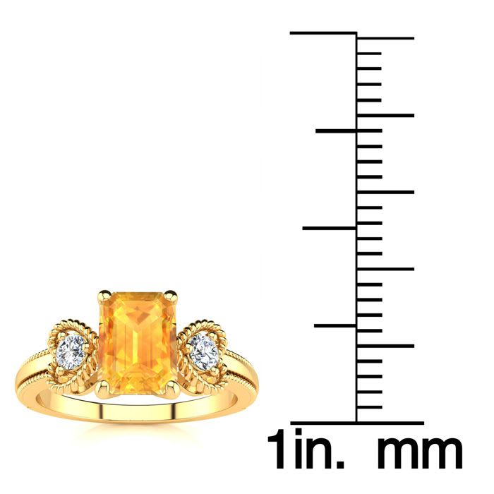 1 Carat Citrine and Two Diamond Heart Ring In 10 Karat Yellow Gold