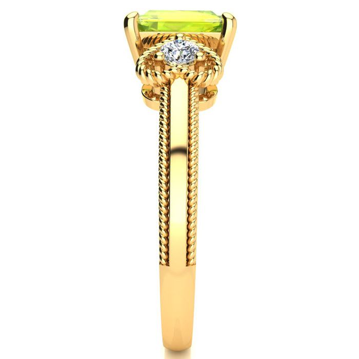 1 1/4 Carat Peridot and Two Diamond Heart Ring In 10 Karat Yellow Gold
